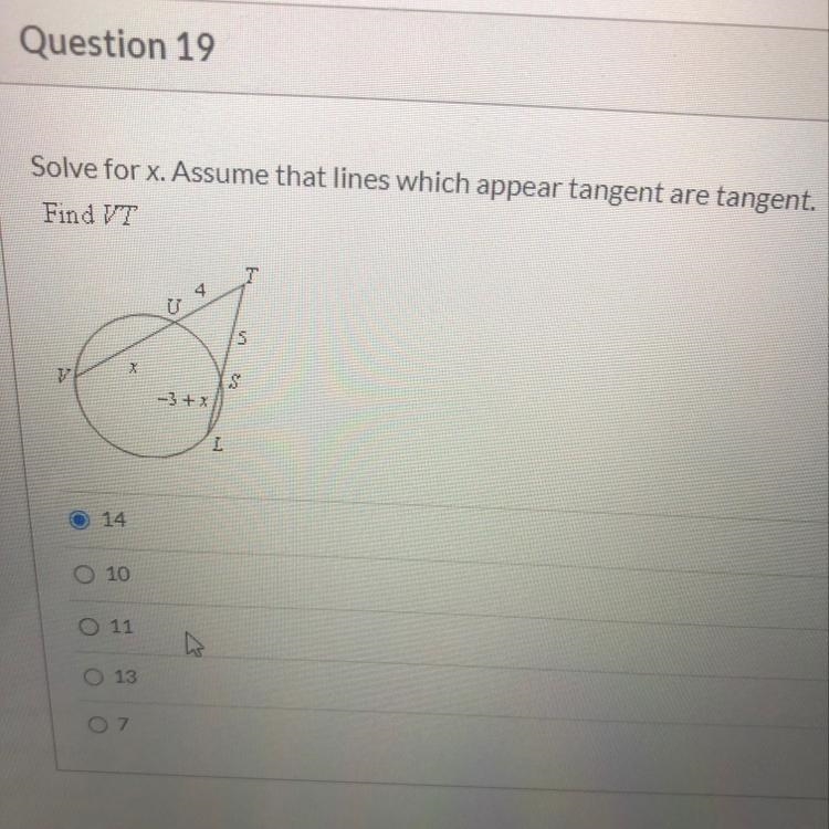 Please help I need help Solve for x. Assume that lines which appear tangent are tangent-example-1