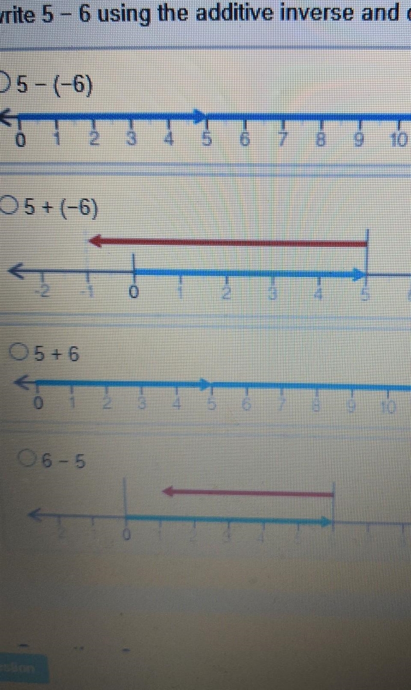 Rewrite 5-6 using the additive inverse and display the help this are the answers​-example-1