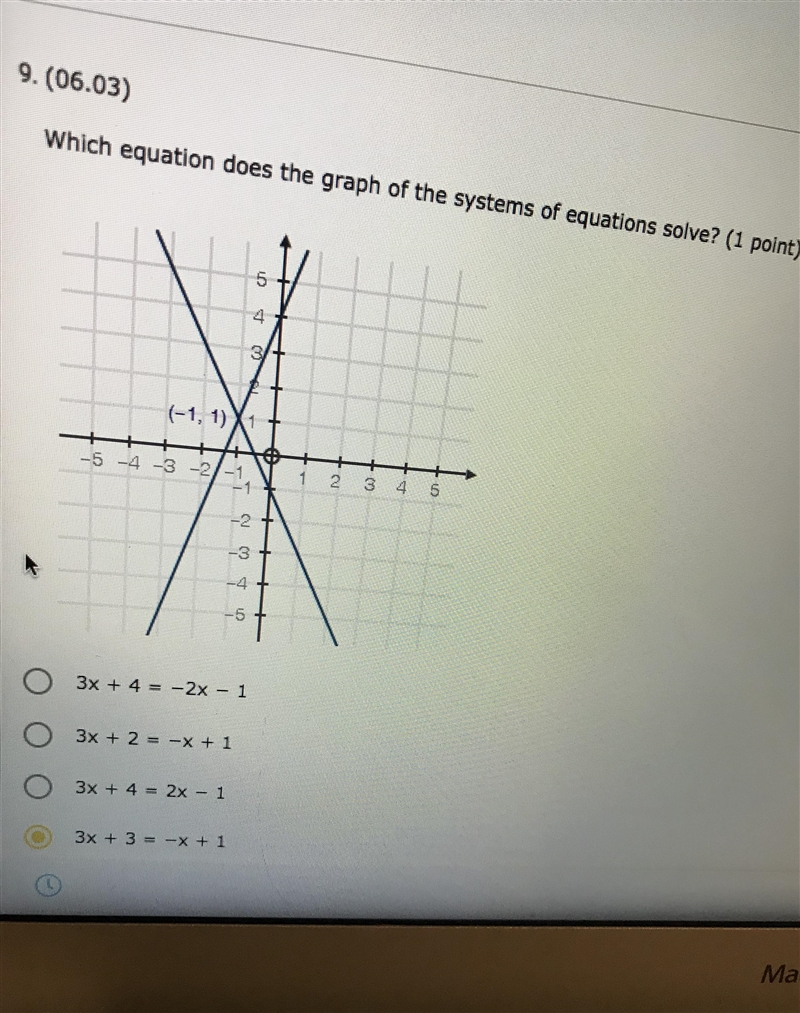 Which equation does the graph of the systems of equations solve? (1 point) 2 linear-example-1