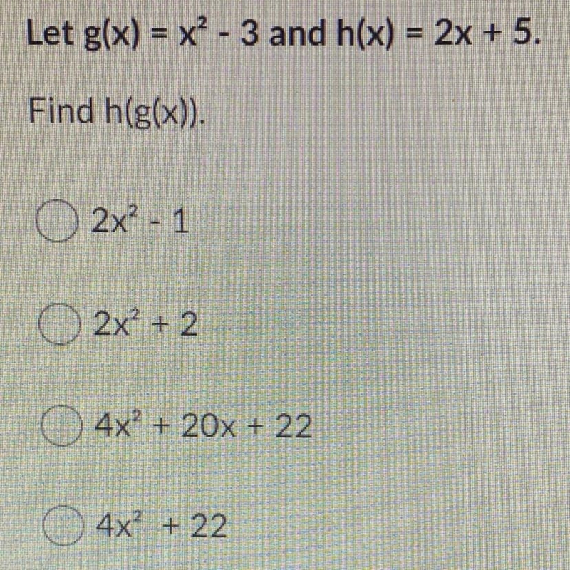 G(x)=x^2-3 and h(x)=2x+5 find h(g(x))-example-1