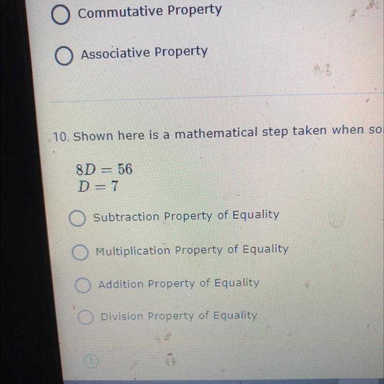 Shown here is a mathematical step taken when solving an equation. Identify the mathematical-example-1