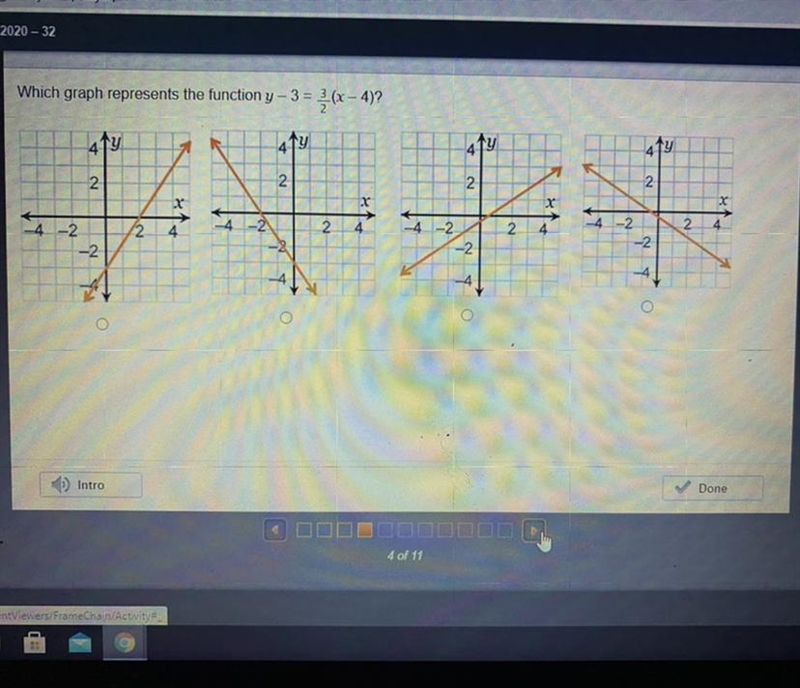 Which graph represents the function y - 3= 3/2 (x - 4)?-example-1