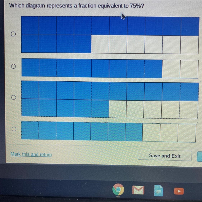 Which diagram represents a fraction equivalent to 75%?-example-1