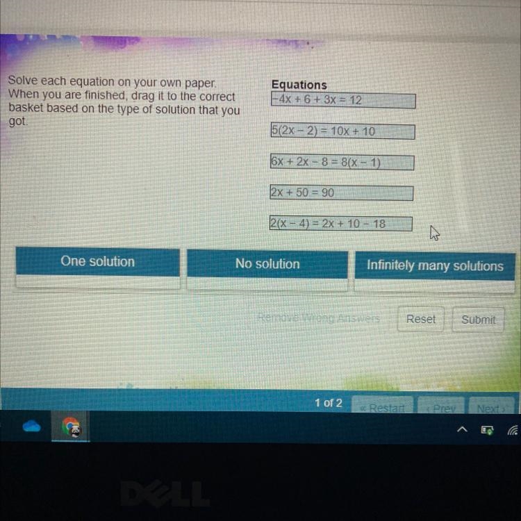 Have many solutions does -4x + 6 + 3x = 12-example-1