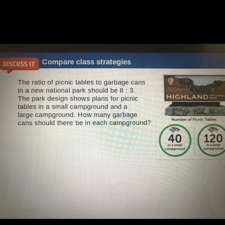 PLEASE HELPPPPPPPPPP The ratio of picnic tables to garbage cans in a new national-example-1