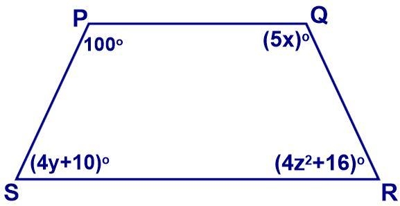 PQRS is an isosceles trapezoid. Find the value of each variable. What does x+y+z=? Just-example-1