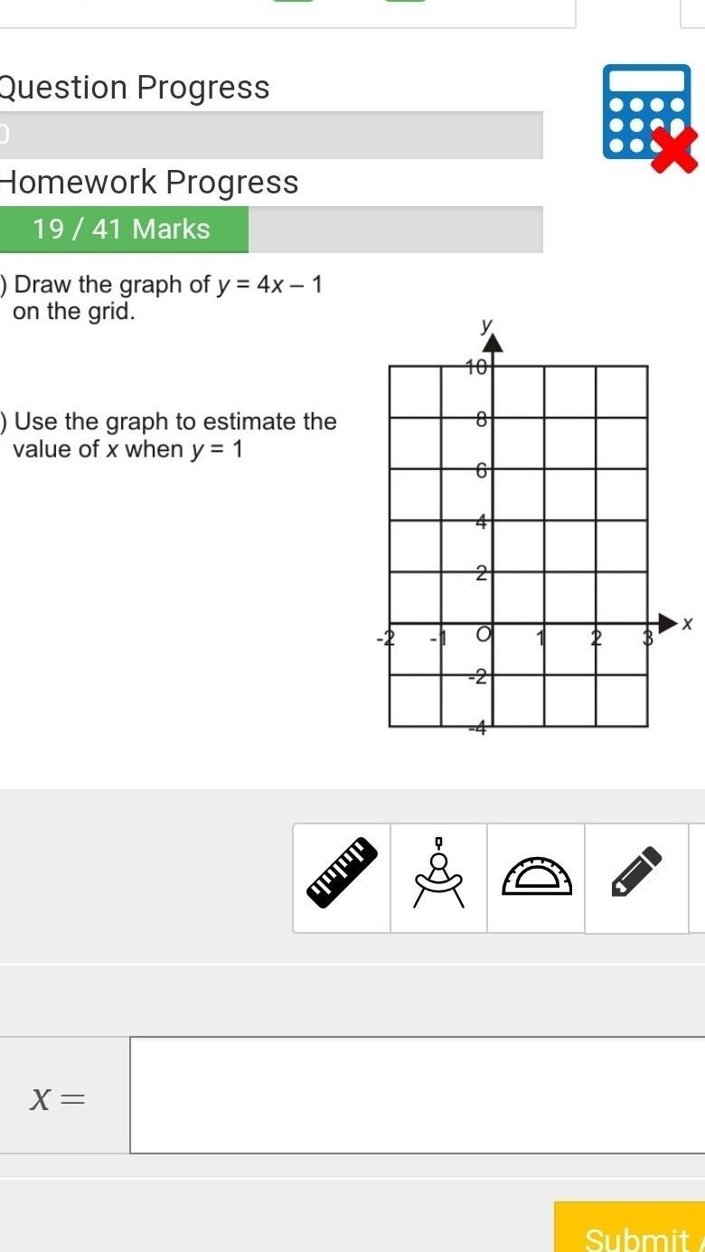 Draw the graph y = 4 x - 1 on the grid​-example-1