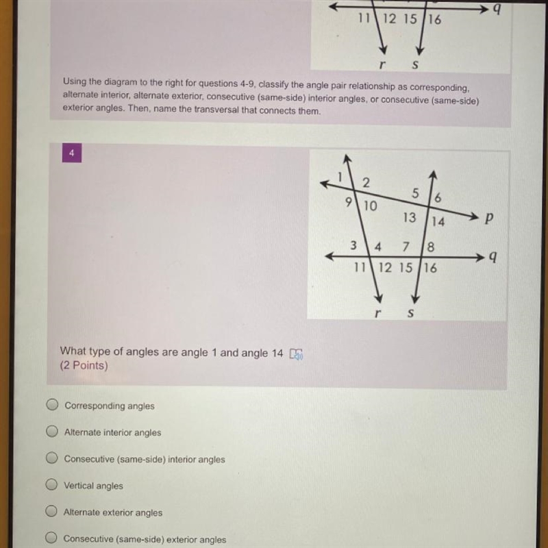 What type of angle are angles 1 and 14-example-1