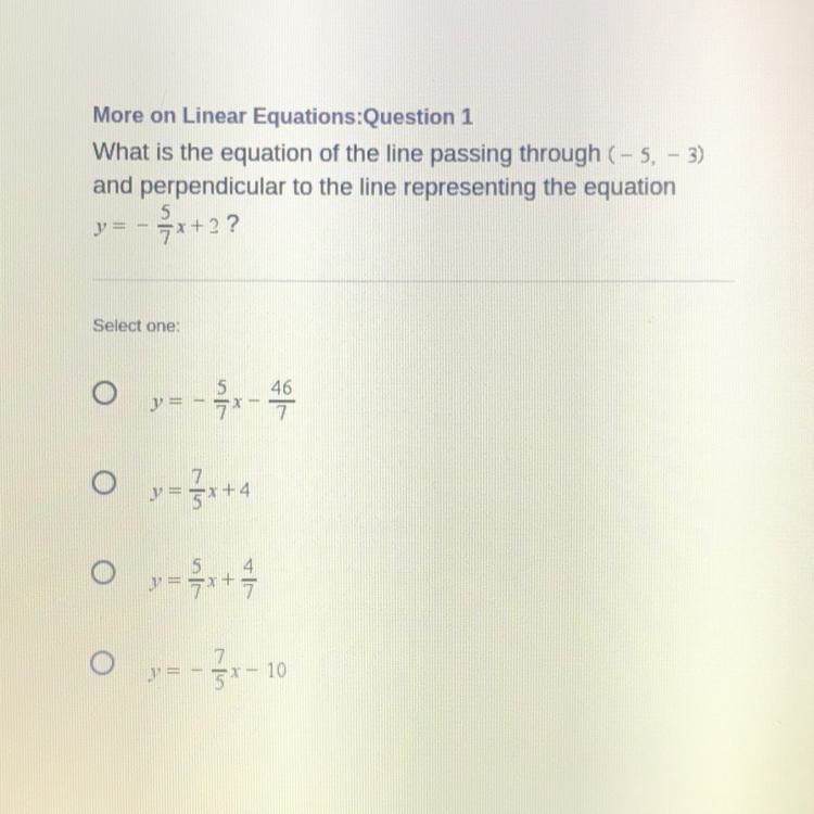 What is the equation of the line passing through (-5, - 3) and perpendicular to the-example-1