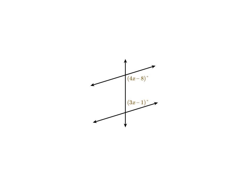 The two lines intersected by the transversal are parallel. What is the value of x-example-1