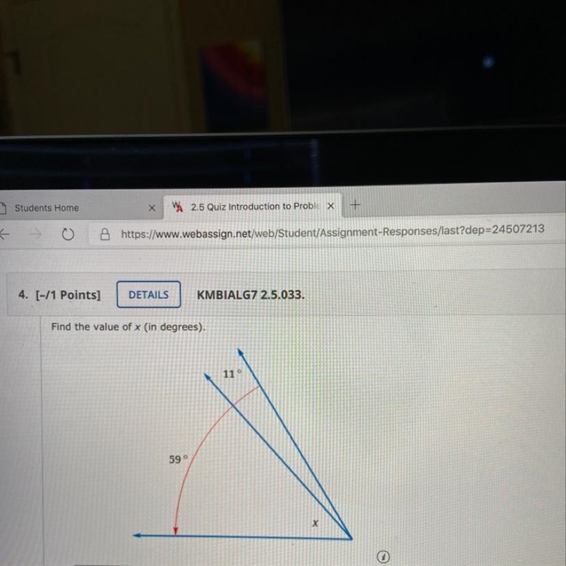 Find the value of x (in degrees). 11 0 59° х o-example-1