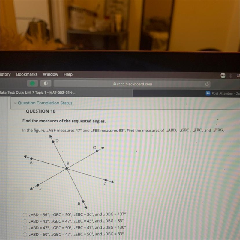 Find the measures of the requested angles. In the figure, ABF measures 47° and FBE-example-1