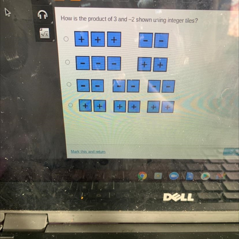 How is the product of 3 and -2 shown using integer tiles?-example-1