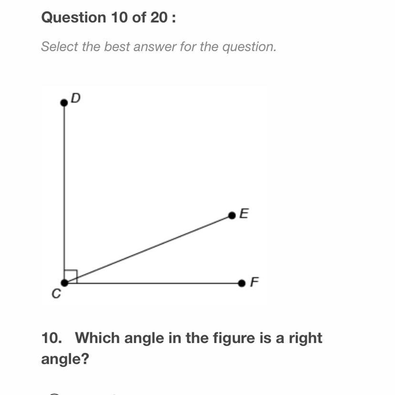 Which angle in the figure is a right angle? A. ECF B. C C. DCE D. DCF-example-1