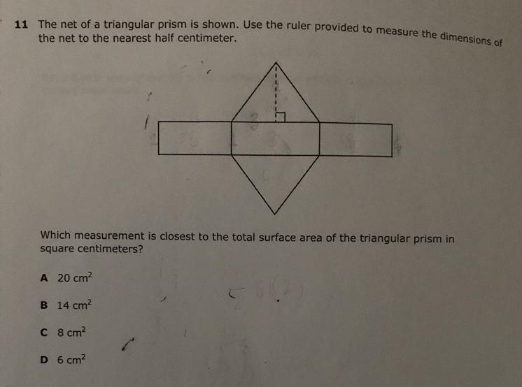 Which measurement is closet to the total surface area of the triangular prism in square-example-1