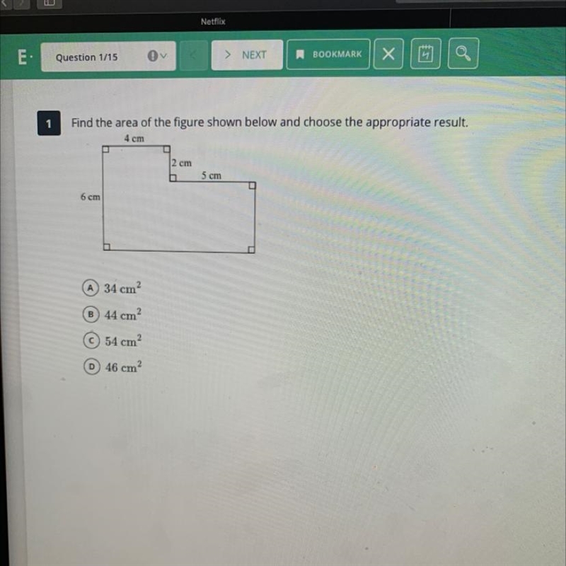 Find the area of the figure shown below and choose the appropriate result. 4 cm 2 cm-example-1