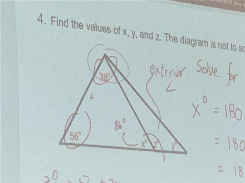 Find the values of x,y,and z. The diagram is not to scale.-example-1