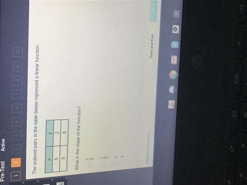 The ordered pairs in the table below represent a linear function. What’s the slope-example-1