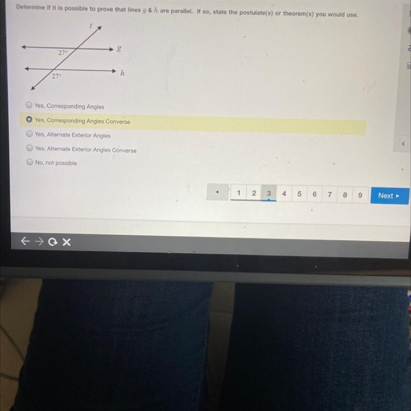 Please help. It’s not “yes, corresponding angles converse”-example-1