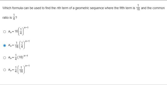 Which formula can be used to find the nth term of a geometric sequence where the fifth-example-1