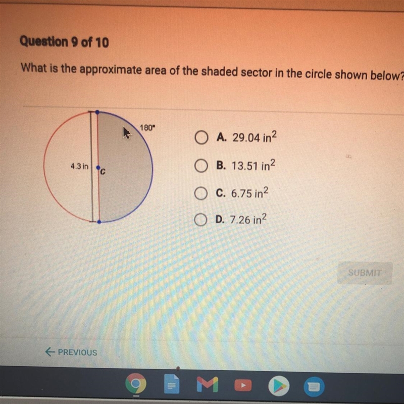 What is the approximate area of the shaded sector in the circle shown below￼?-example-1