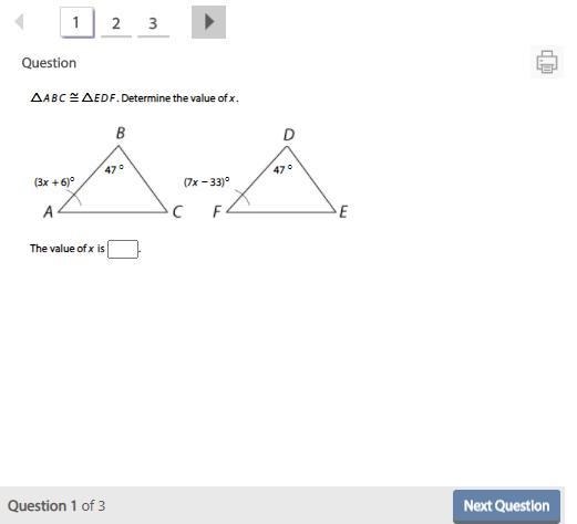 △ABC ≅ △EDF. Determine the value of x.-example-1