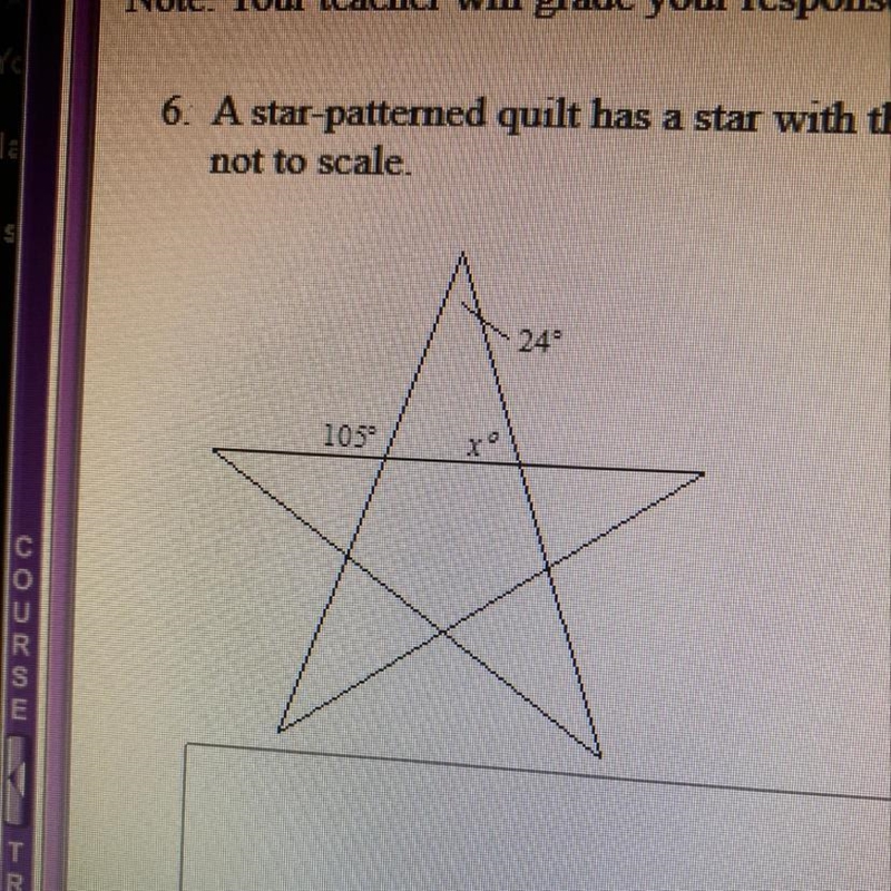 A star patterned quilt has a star with the angels shown. What is the value of x? Explain-example-1