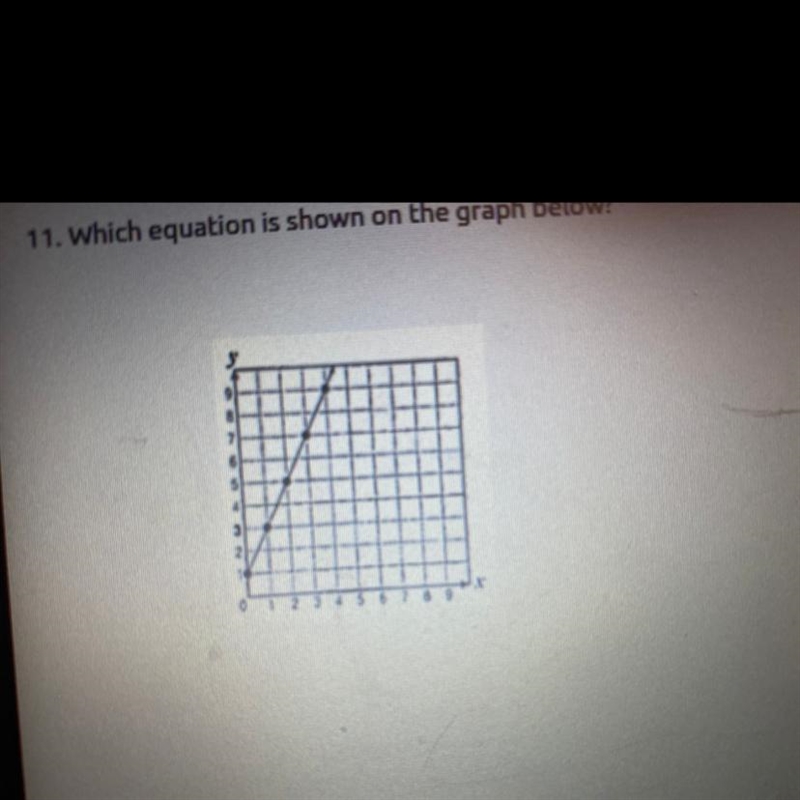 Witch equation is shown on the graph below A. Y=2x B. Y=2x+1 C. Y=2+x D. Y=2x-1-example-1