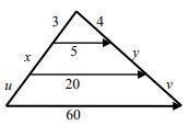 In the triangle, find x, y, u, v ​-example-1