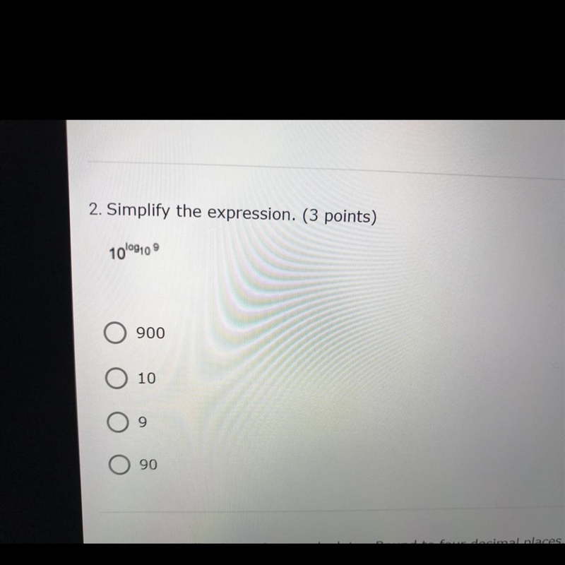 Simplify the expression. 10^log10^9-example-1