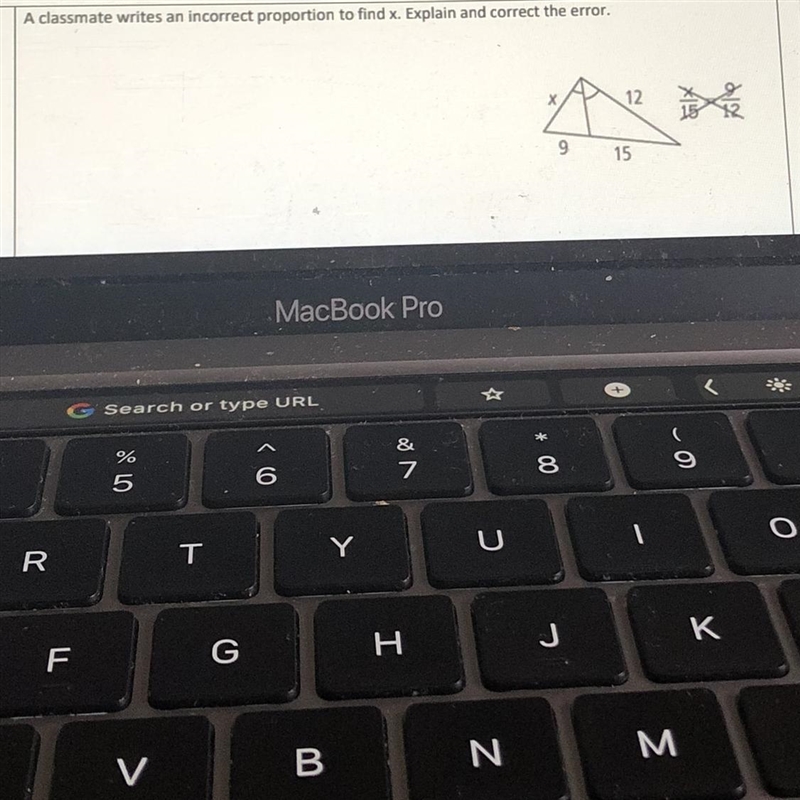 A classmate writes and incorrect proportion to find x. Explain and correct the error-example-1