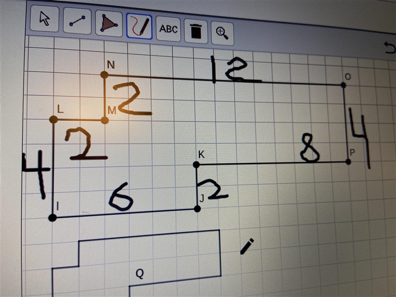 What is the area and perimeter of the big shape? All side lengths are labeled.-example-1