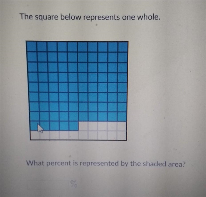 ... The square below represents one whole. What percent is represented by the shaded-example-1