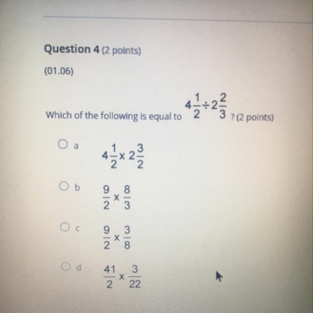 Which of the following is equal to four and 1/2÷2 and 2/3￼-example-1