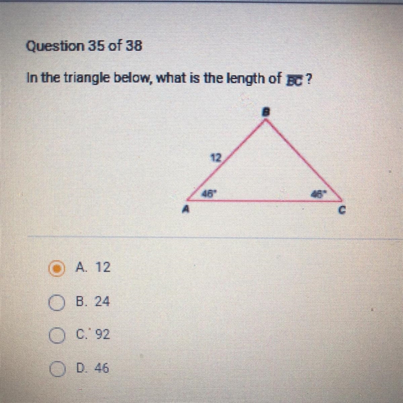 In the triangle below, what is the length of BC-example-1