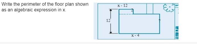 Write the perimeter of the floor plan shown as an algebraic expression in x.-example-1