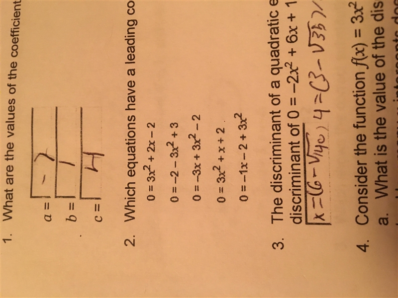 Which equations have a leading coefficient of 3 and a constant term of -2.-example-1