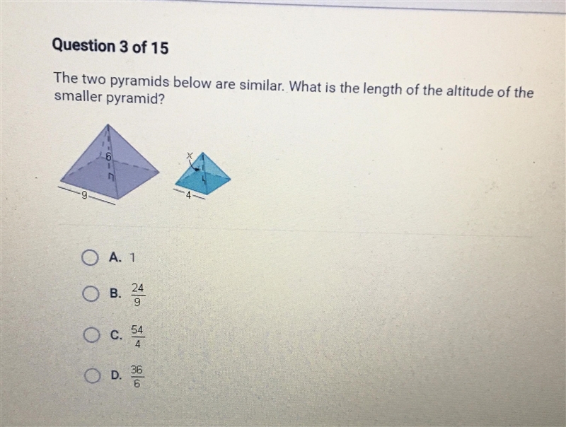 The two pyramids below are similar. What is the length of the altitude of the smallest-example-1