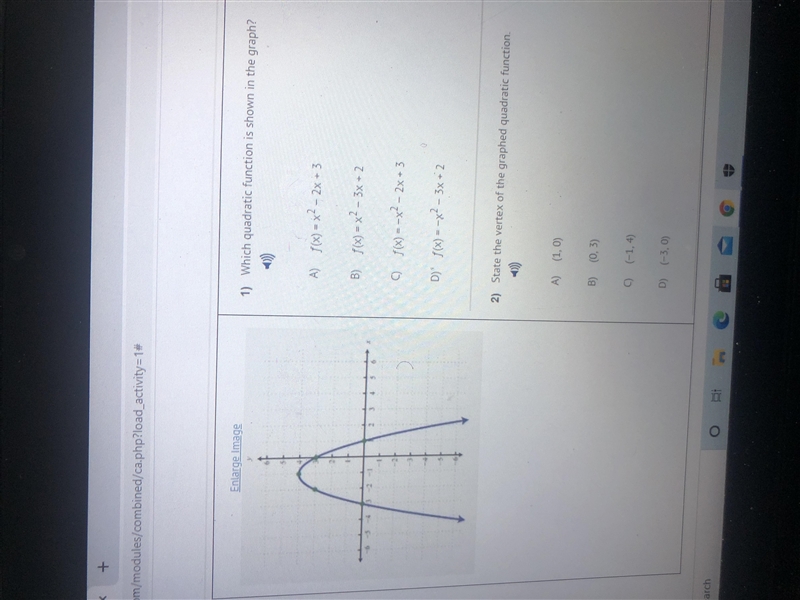 Which quadratic function is shown in the graph? A) f(x) = x2-example-1