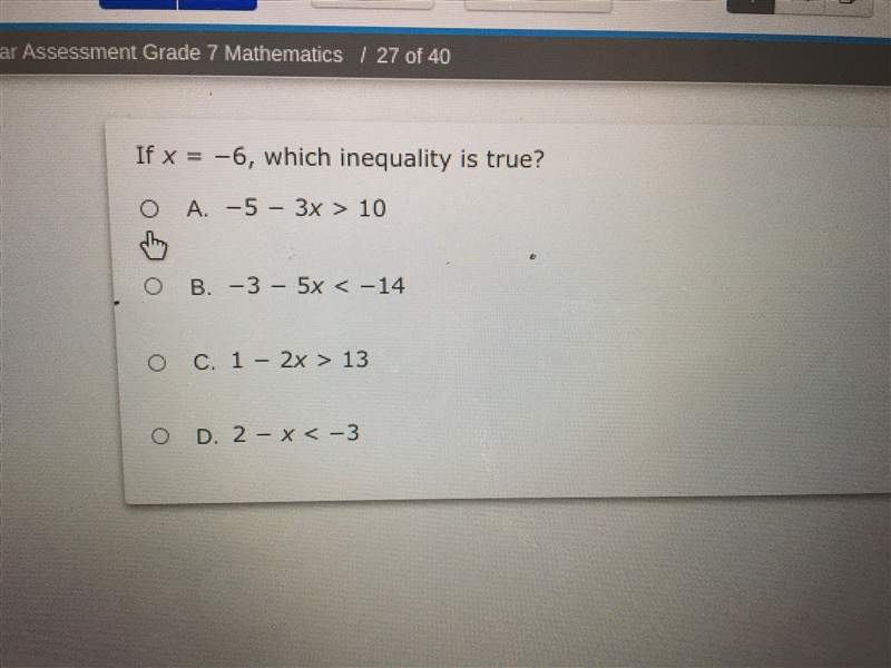 If x = -6,which inequiality is true-example-1