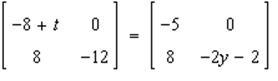 Find the values of the variables (Matrices) A) t=5, y=3 B)t=13 , y=5 C)t=3 , y=7 D-example-1