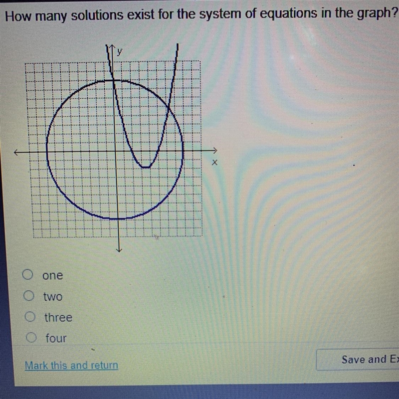 How many solutions exist for the system of equations in the graph? One Two Three Four-example-1