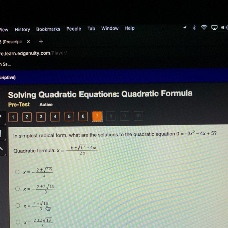 In simplest radical form, what are the solutions to the quadratic equation 0 =3x4x-example-1