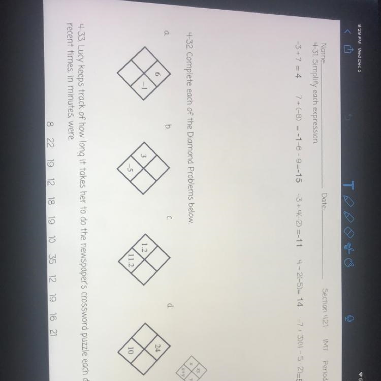 Complete each of the diamond problems below-example-1