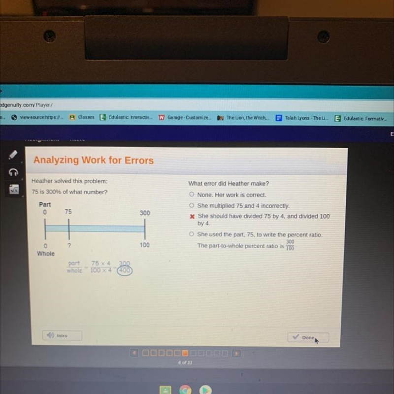 Heather solved this problem: 75 is 300% of what number? Part 0 75 300 What error did-example-1