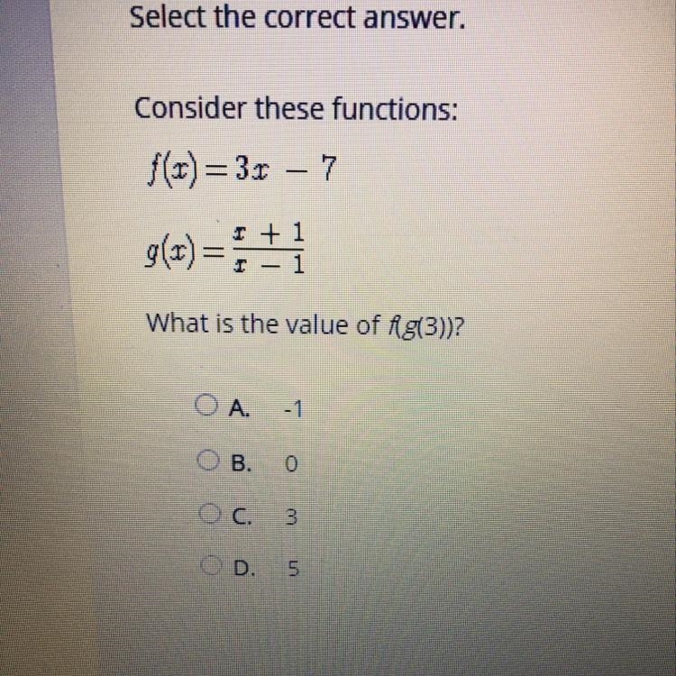 What is the value of f(g(3))-example-1