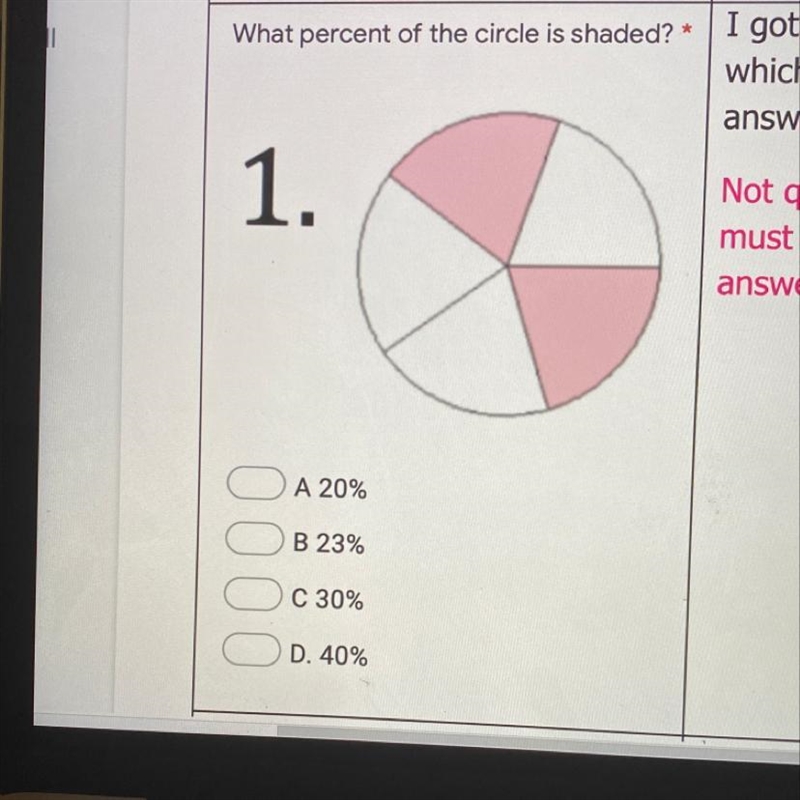 PLEASE HELP! What percent of the circle is shaded? Can you also explain how to get-example-1