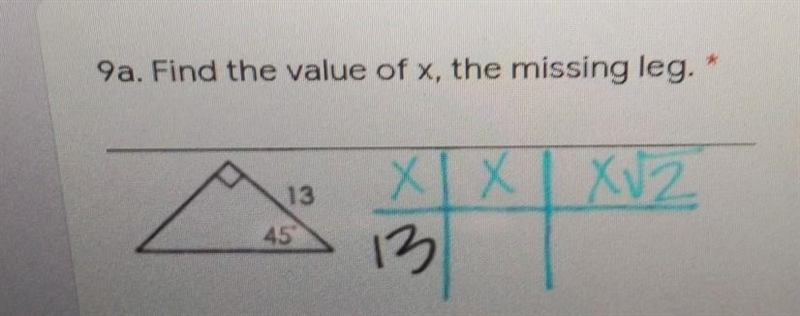 Find the value of x the missing leg​-example-1