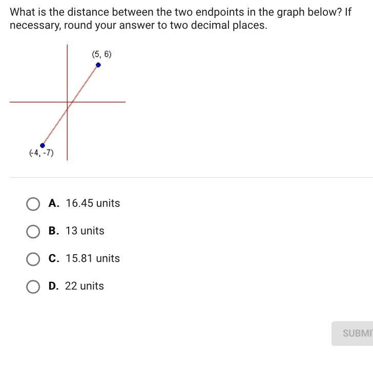 What is the distance between the two endpoints in the graph below? If necessary, round-example-1