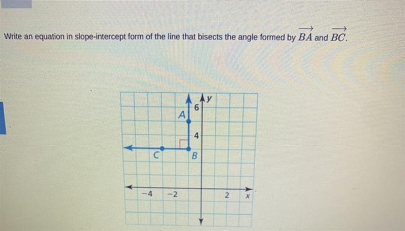 Write an equation in slop _intercept form of the line that bisects the angle formed-example-1